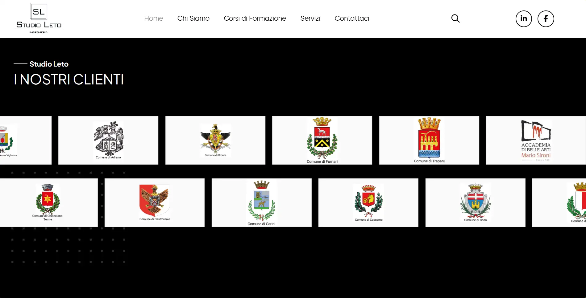 Studio Leto public website showing a selection of institutional clients